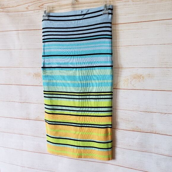 Le Superbe Oaxaca Multi Stripe Rib Knit Pencil Skirt Women's Size Medium - Picture 4 of 9
